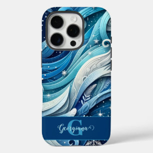 Funda iPhone 16 Pro Swirls de invierno ondulado y azul y escarpado per