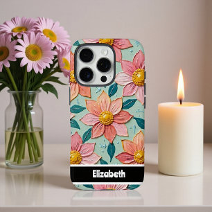 Funda iPhone 16 Pro Tapa de teléfono de flores texturadas de personali