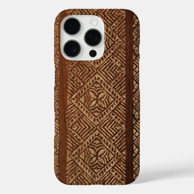 Funda iPhone 16 Pro Tapa hawaiano samoano Faux Wood Surfboard  (Reverso )