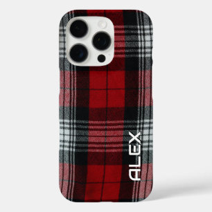 Funda iPhone 16 Pro Tartán blanco y negro rojo - Tela de plástico clás