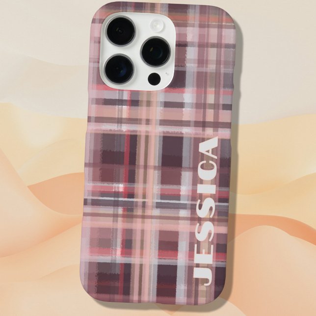 Funda iPhone 16 Pro Tartan Monogram Burgundy Red Blush Pink Stripes  (Subido por el creador)