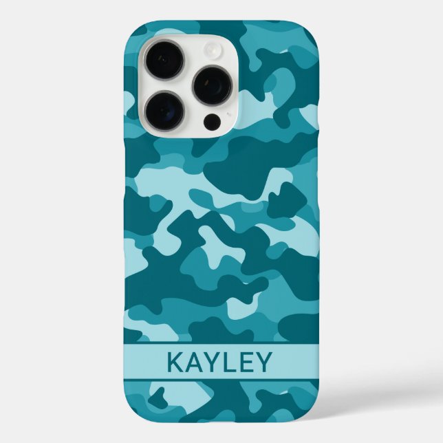 Funda iPhone 16 Pro Teal Camouflage Personalized (Reverso )