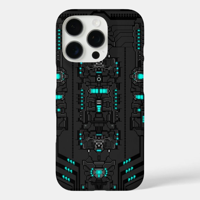 Funda iPhone 16 Pro TechGear retro-futurista de píxeles (Reverso )