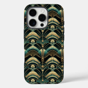 Funda iPhone 16 Pro Tema del Art Deco Esmeralda y Oro