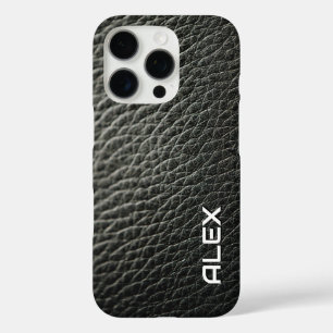 Funda iPhone 16 Pro Textura de cuero oscuro - Ricos patrones realistas