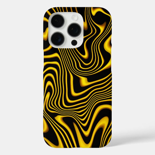 Funda iPhone 16 Pro Textura de remolinos de oro amarillo negro (Reverso )