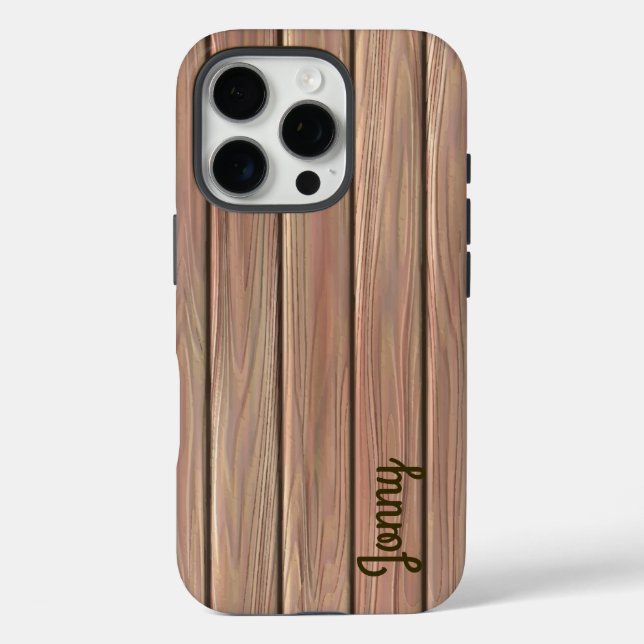 Funda iPhone 16 Pro Textura Rustica Personalizada de Madera (Reverso )
