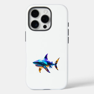 Funda iPhone 16 Pro "Tiburón Geométrico Colorido – Arte de Polígonos V