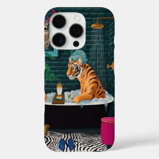 Funda iPhone 16 Pro Tigre Caprichoso en un Estuche de Teléfono de Baño
