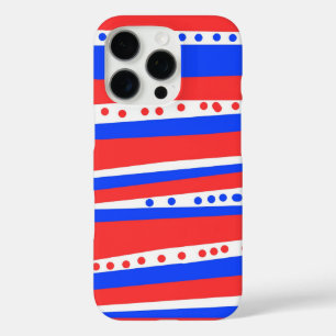 Funda iPhone 16 Pro Tiras de Círculos Azules Rojos Festibles