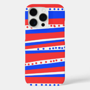 Funda iPhone 16 Pro Tiras de Círculos Azules Rojos Festibles