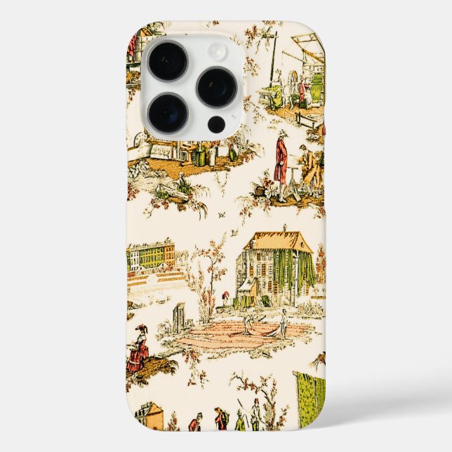 Funda iPhone 16 Pro Toile Creme Francés Chinoiserie Estilo Rústico (Reverso )