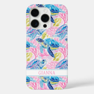 Funda iPhone 16 Pro Tortugas Marinas Acuarela Monogramadas