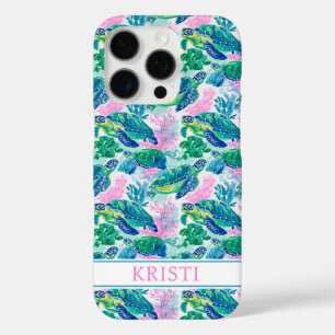 Funda iPhone 16 Pro Tortugas Marinas Coloridas Monogramadas 