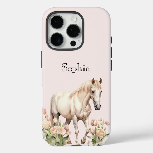 Funda iPhone 16 Pro Tulipanes de caballo blanco rosado de Rubor (Reverso )