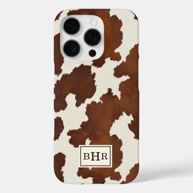 Funda iPhone 16 Pro Vaca Cuero Marrón Monogramado (Reverso )