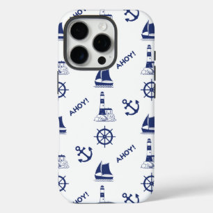 Funda iPhone 16 Pro Vela Patrón ilustrativo Marina Azul+Blanco