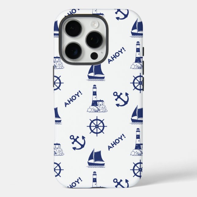 Funda iPhone 16 Pro Vela Patrón ilustrativo Marina Azul+Blanco (Reverso )