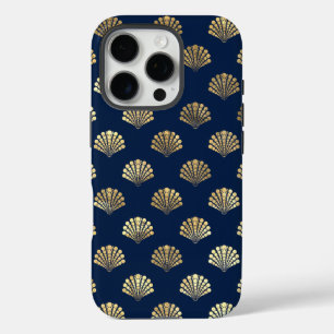 Funda iPhone 16 Pro Vieiras doradas en azul