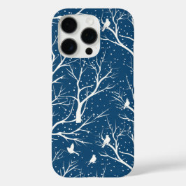 Funda iPhone 16 Pro Vintage Winter Sky White Birds Snowflakes