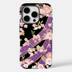 Funda iPhone 16 Pro Violeta de patrón de Kimono floral