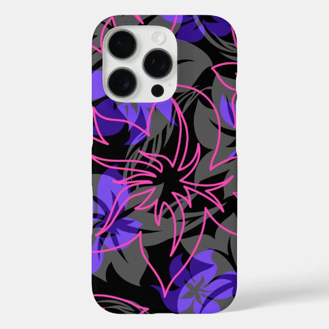 Funda iPhone 16 Pro Wailea Hibiscus Hawaiian Floral Camo Purple (Reverso )