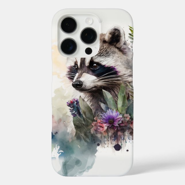 Funda iPhone 16 Pro Watercolor Cute Raccoon Spring Flowers       (Reverso )