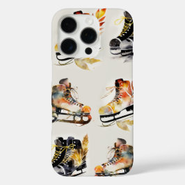 Funda iPhone 16 Pro Watercolor Ice Skates with Autumn Leaves Pattern  