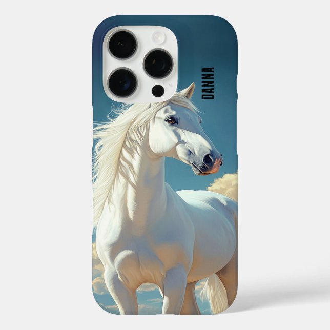 Funda iPhone 16 Pro White Stallion Personalized Name (Reverso )