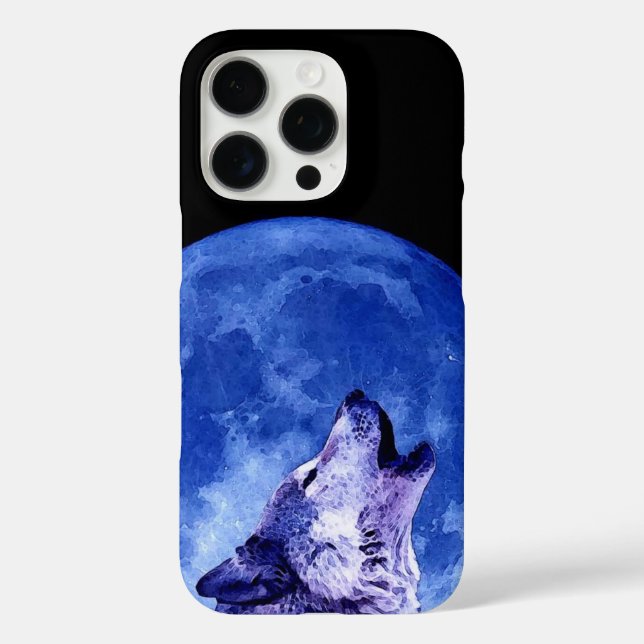 Funda iPhone 16 Pro Wolf Howling en la Luna (Reverso )