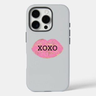Funda iPhone 16 Pro XOXO de los labios rosados de beso