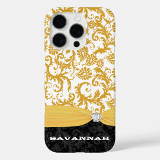 Funda iPhone 16 Pro Yellow Personalized Faux Diamante de imitación Dam