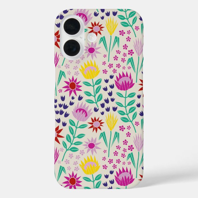 Funda iPhone 16 Protea Floral Block Print Millefleur Luces (Reverso )