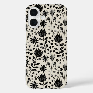 Funda iPhone 16 Protea Floral Block Print Millefleur Ropa negra