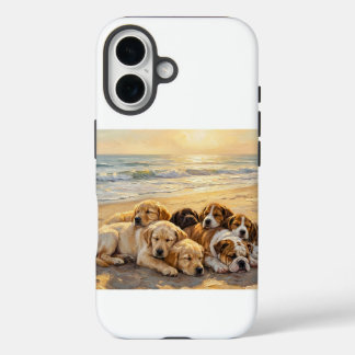 Funda iPhone 16 Protector de teléfono cachorros en la playa