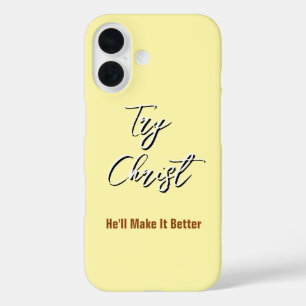 Funda iPhone 16 Prueba a Cristo - Él lo hará mejor Amarillo