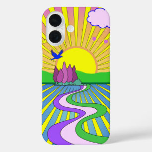 Funda iPhone 16 Psicodelic Sunburst Kaleidoscope Verano de Amor