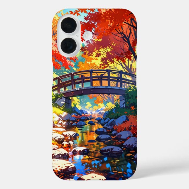 Funda iPhone 16 Puente de flujo otoñal (Reverso )