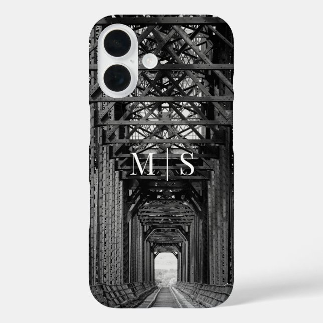 Funda iPhone 16 Puente Monogramado Trestle En Blanco Y Negro (Reverso )