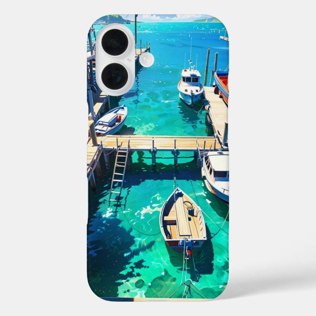 Funda iPhone 16 Puerto de Verano Tranquilo de Anime (Reverso )