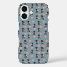 Funda iPhone 16 Pugs y corazones