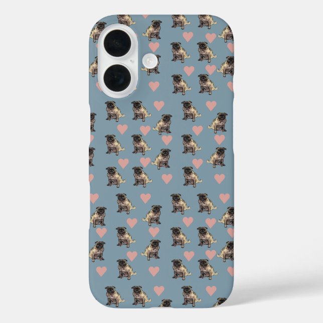 Funda iPhone 16 Pugs y corazones (Reverso )