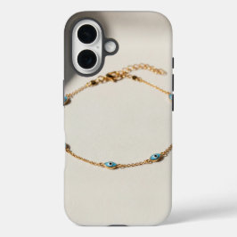 Funda iPhone 16 Pulsera de ojo turco de lujo con cadena delicada