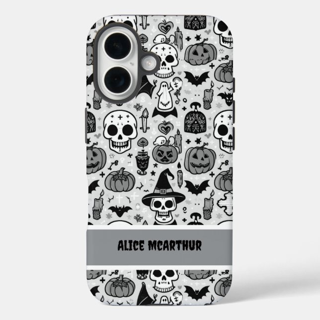 Funda iPhone 16 Punk Halloween Trick o Traer nombre personalizado (Reverso )