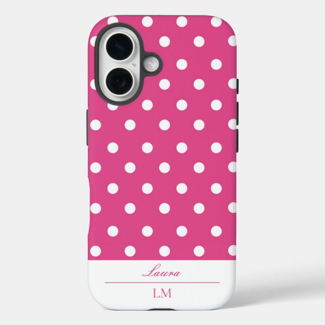 Funda iPhone 16 Punto de Polka Rosa Girly Retro (Reverso )