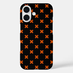 Funda iPhone 16 puntos cruzados naranjas sobre negro