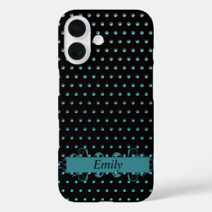 Funda iPhone 16 Puntos de Aqua Polka Con Nombre