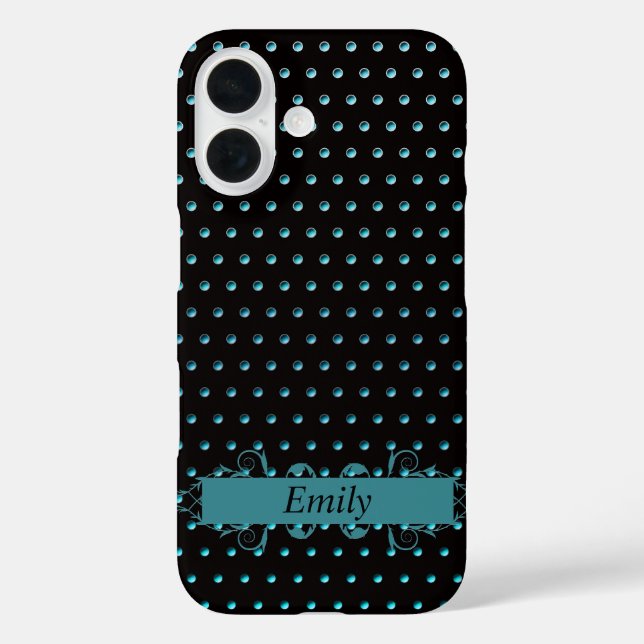 Funda iPhone 16 Puntos de Aqua Polka Con Nombre (Reverso )