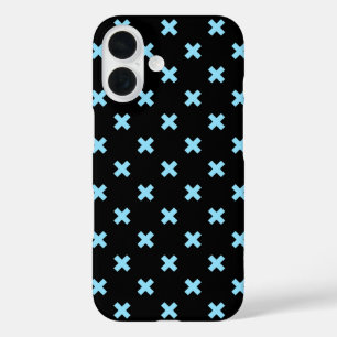 Funda iPhone 16 Puntos de cruz azul bebé sobre negro