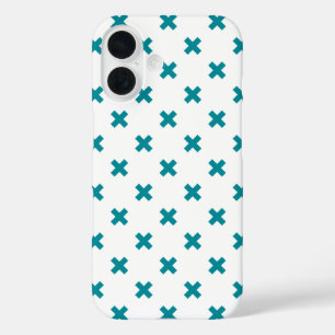 Funda iPhone 16 Puntos de cruz azul verdoso sobre blanco